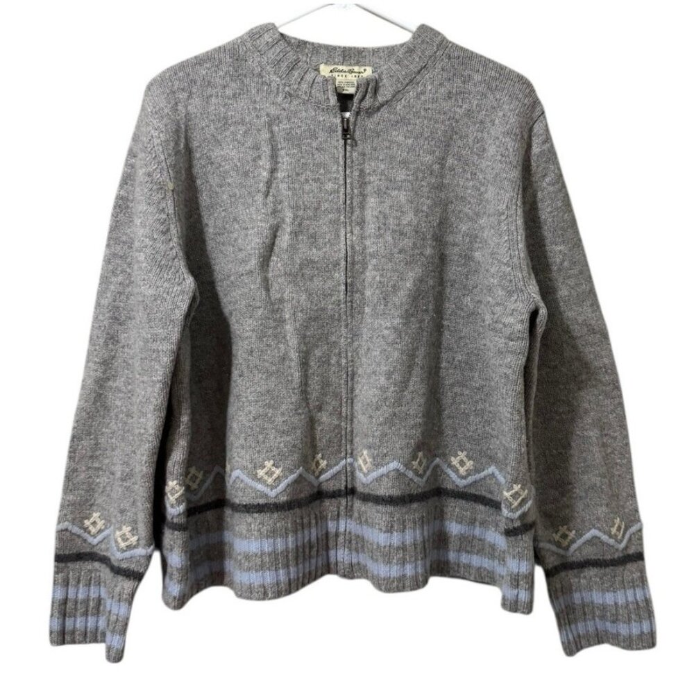Eddie Bauer Women Size XXL Full Zip Lambswool Cardigan Sweater Fair Isle Winter